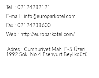 Euro Park Hotel iletiim bilgileri